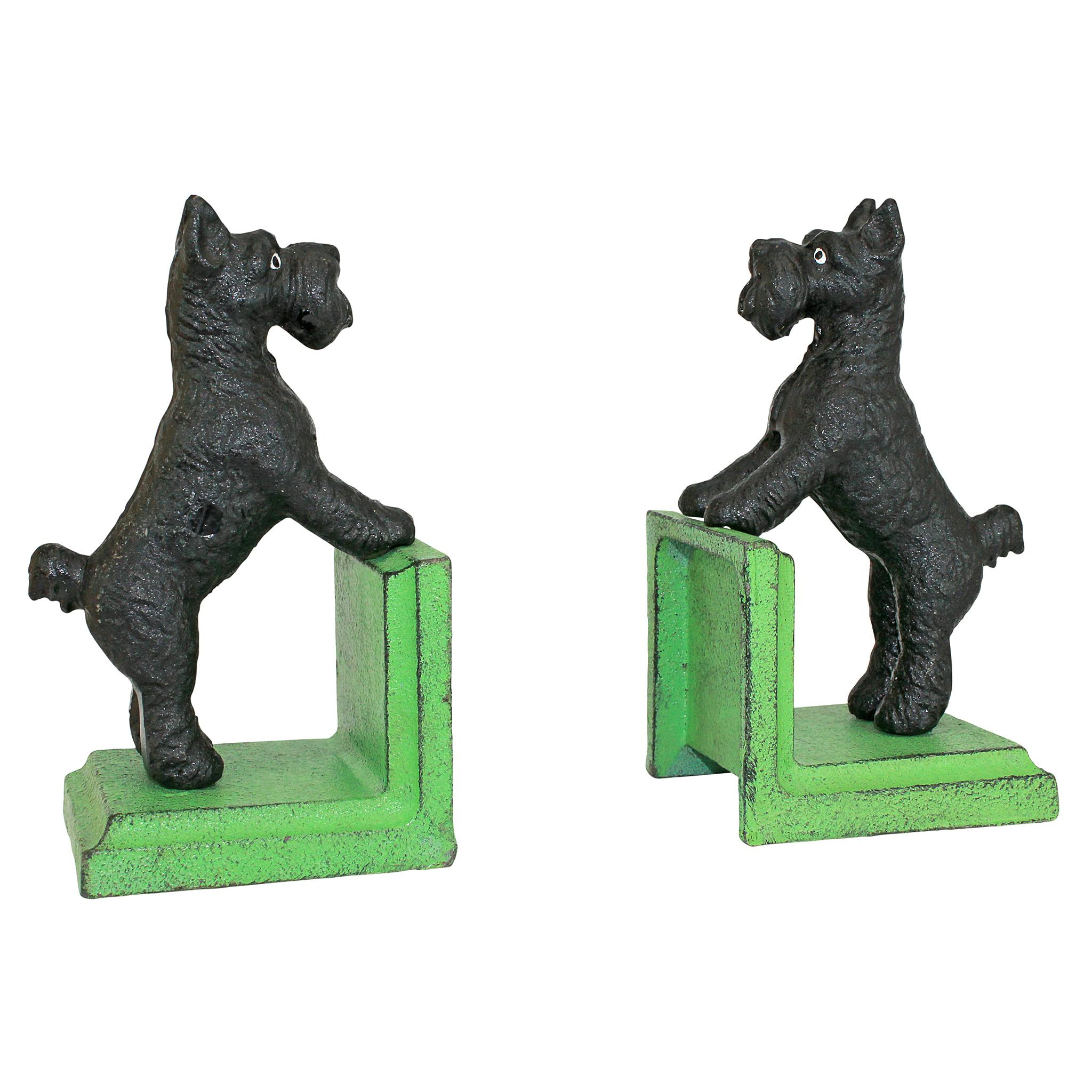 Over the Fence Scotty Dog Cast Iron Sculptural Bookend Pair