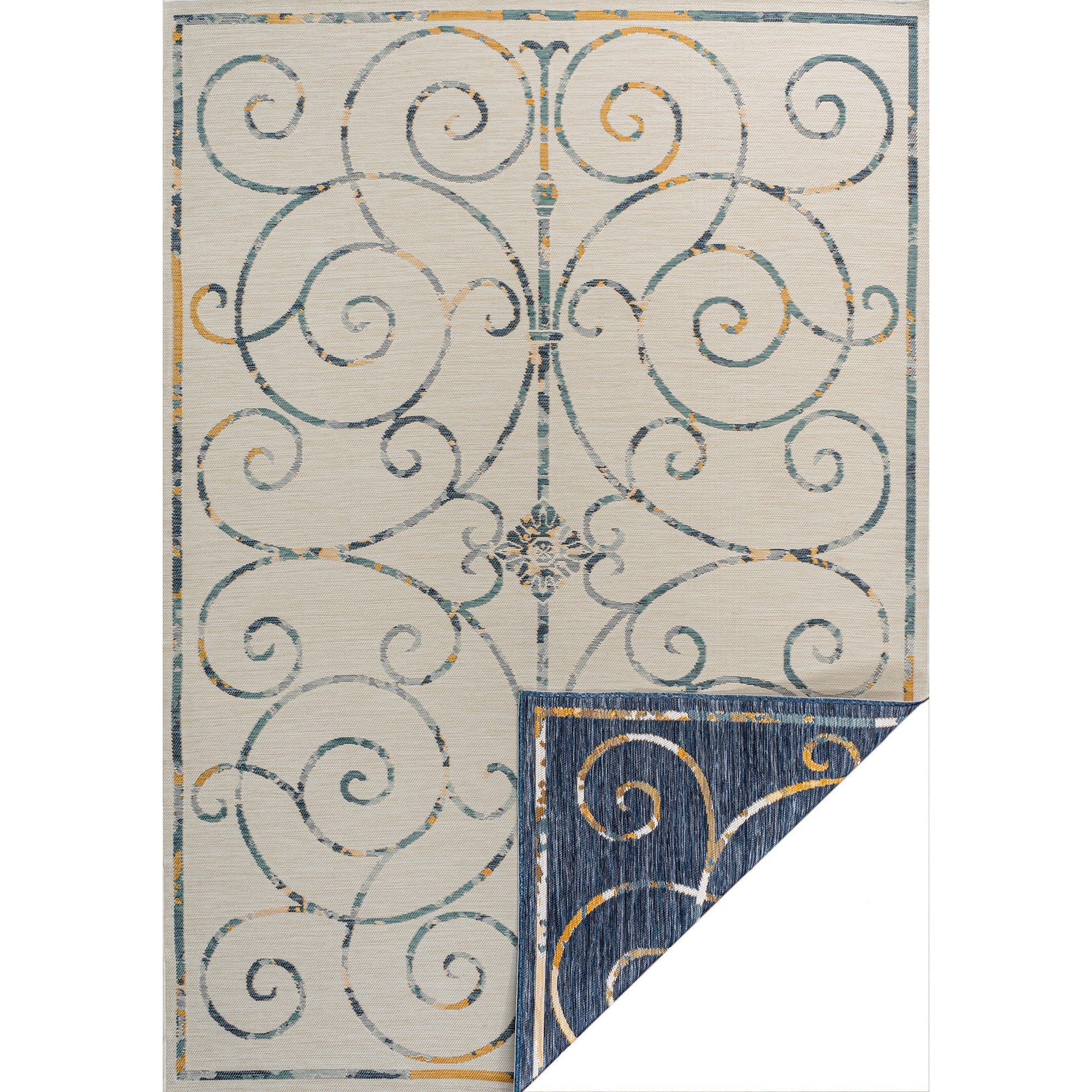 Danae Classic Cottage Filigree Scroll Reversible Machine-Washable Indoor/Outdoor Area Rug