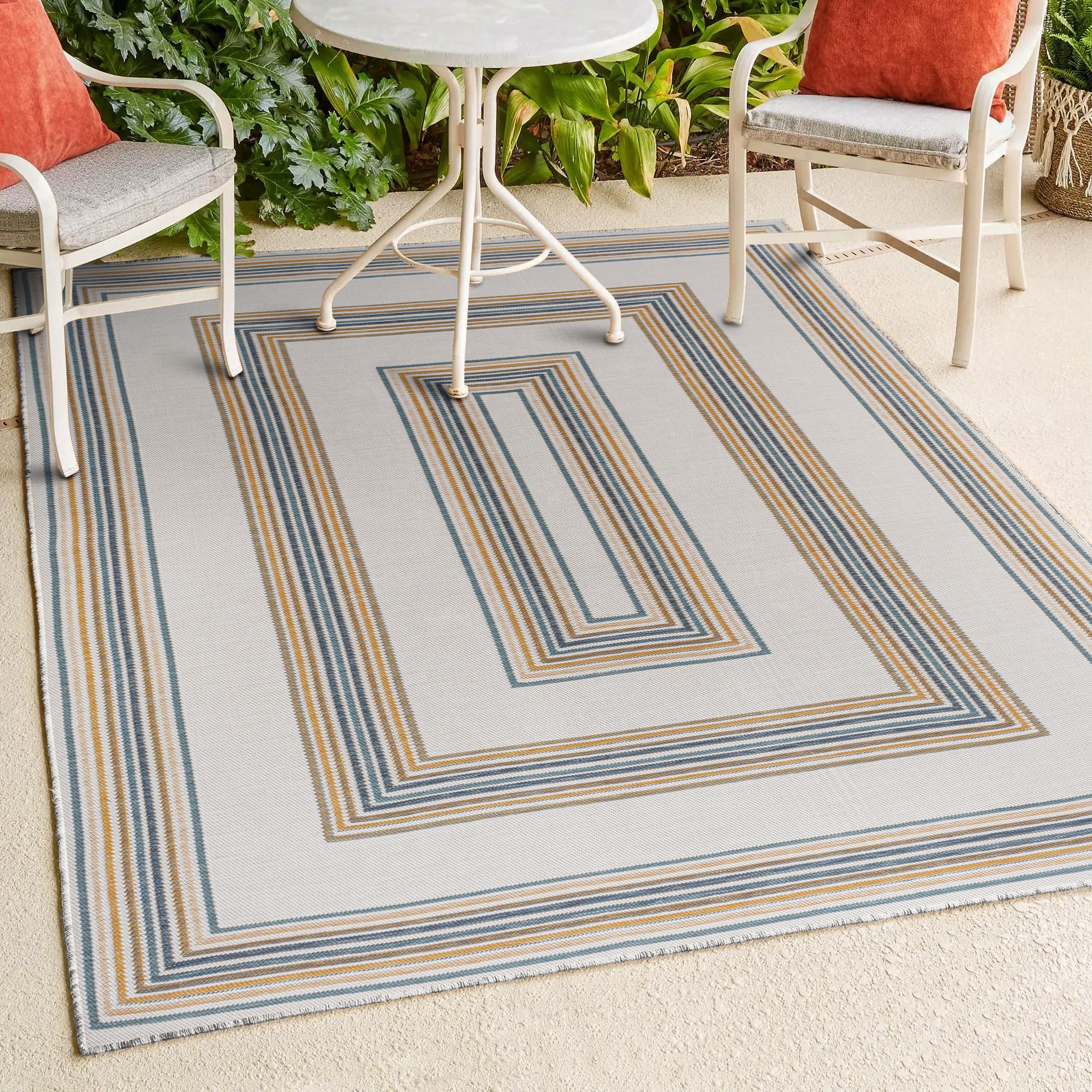 Argo Classic Nautical Mitre Stripe Reversible Machine-Washable Indoor/Outdoor Area Rug