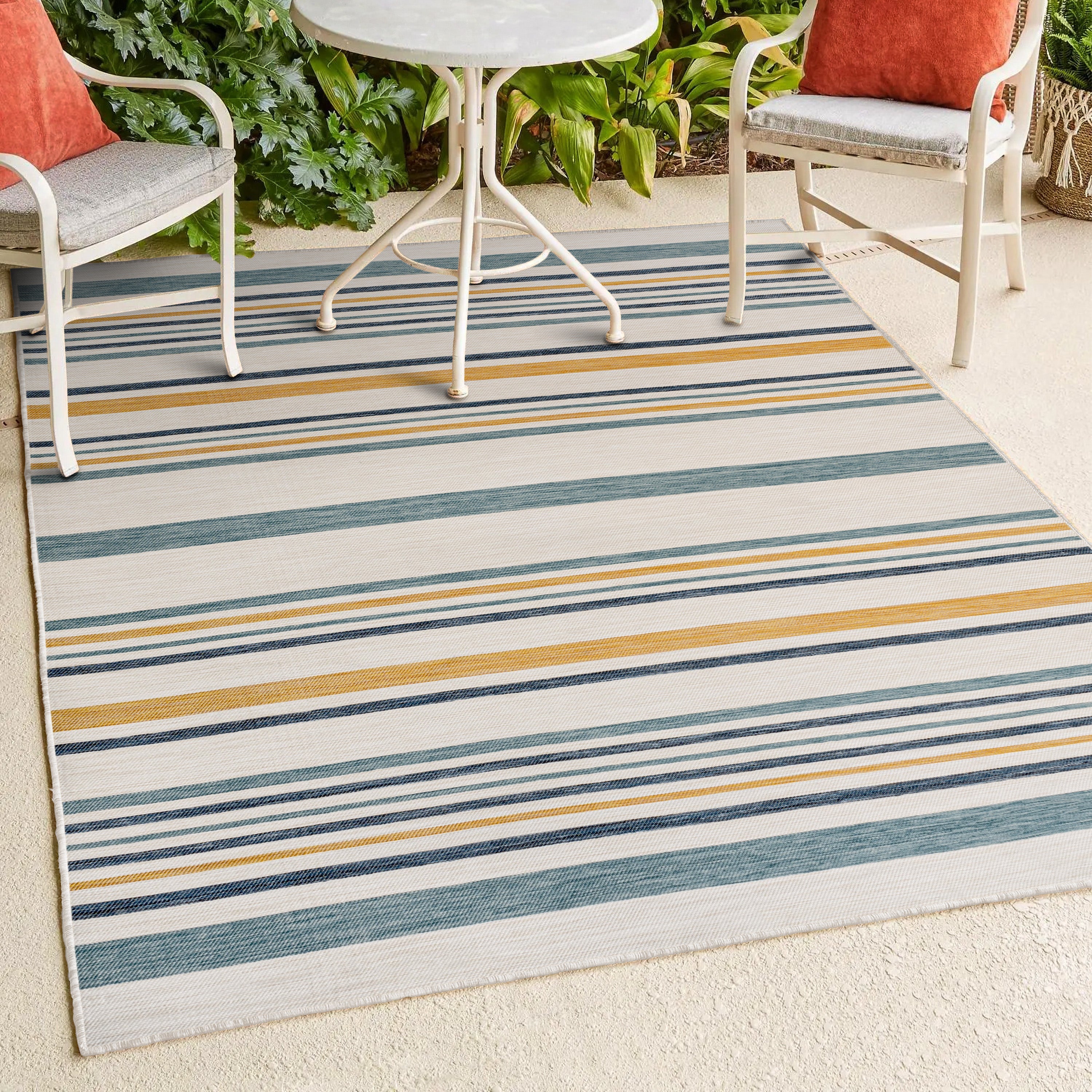 Janus Classic Coastal Ticking Stripe Reversible Machine-Washable Indoor/Outdoor Area Rug