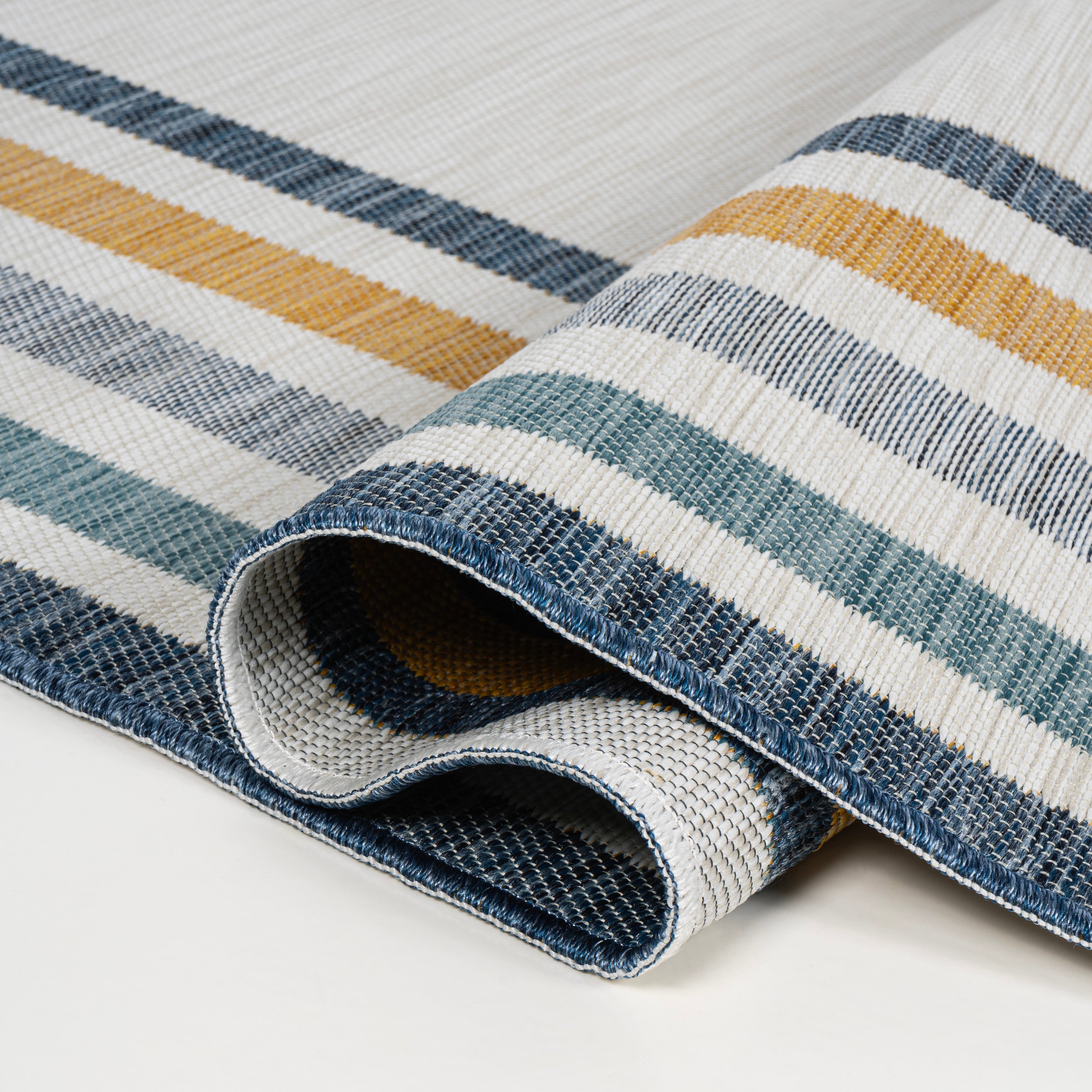 Pollux Classic Coastal Mitred Stripe Reversible Machine-Washable Indoor/Outdoor Area Rug