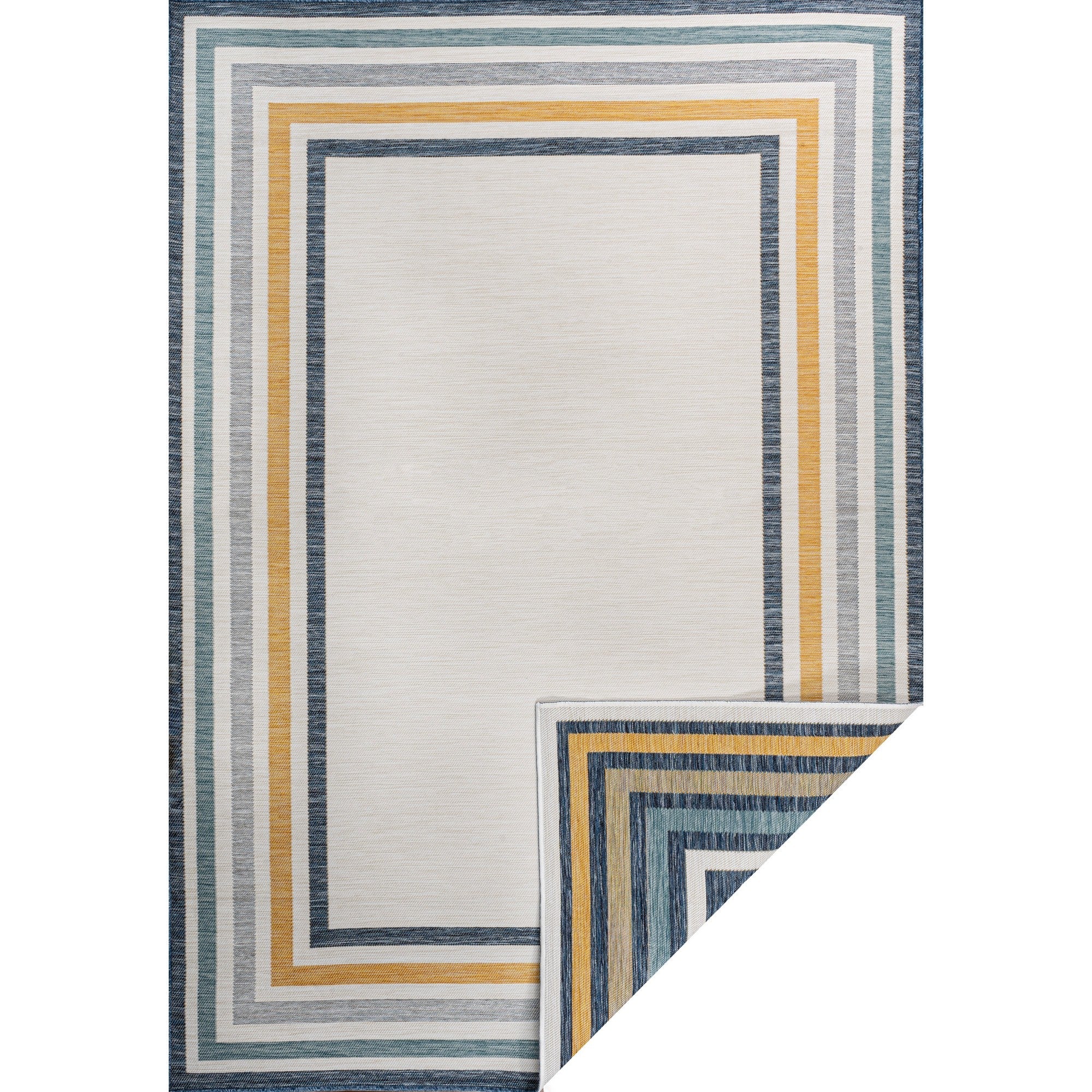 Pollux Classic Coastal Mitred Stripe Reversible Machine-Washable Indoor/Outdoor Area Rug