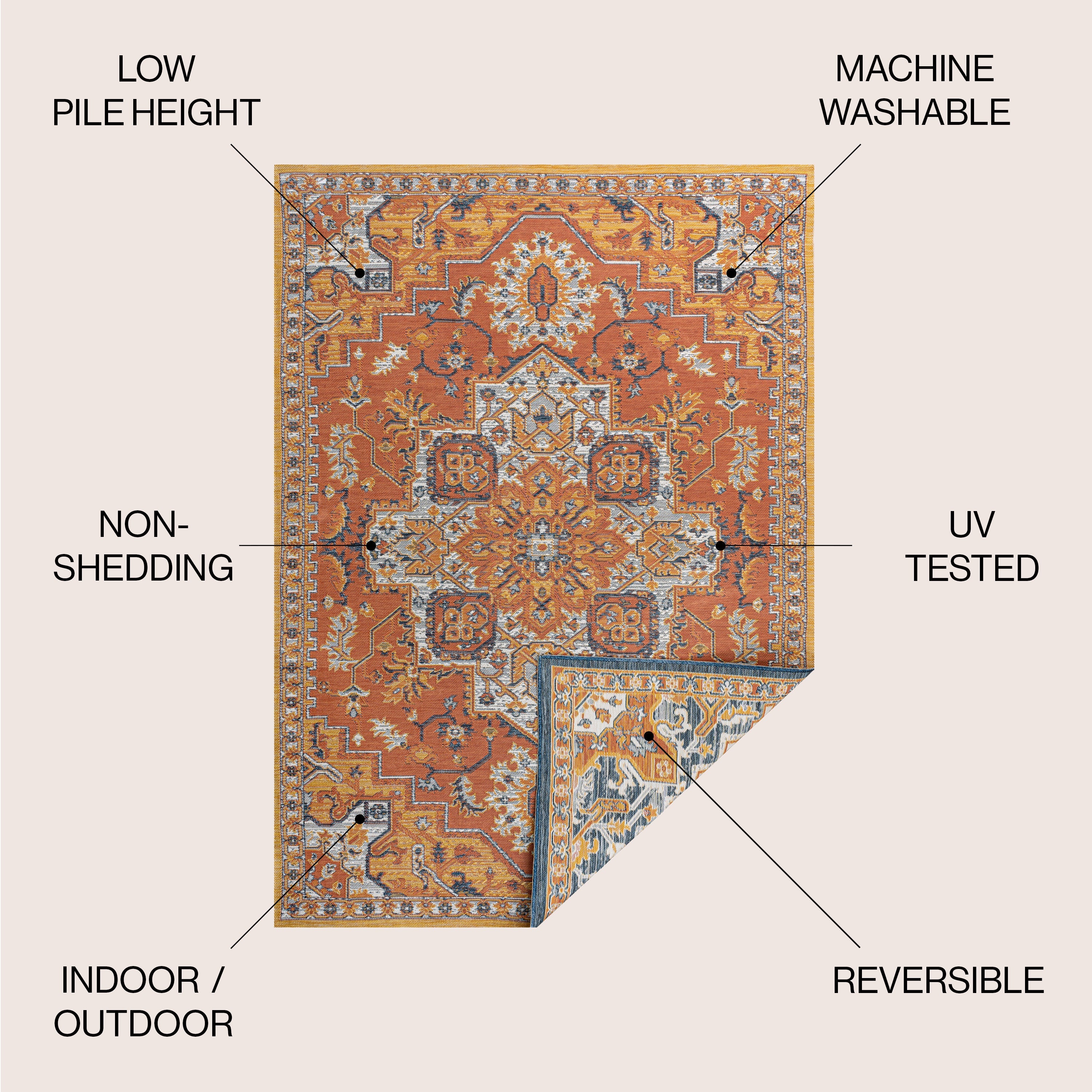 Bijan Traditional Vintage Medallion Reversible Machine-Washable Indoor/Outdoor Area Rug