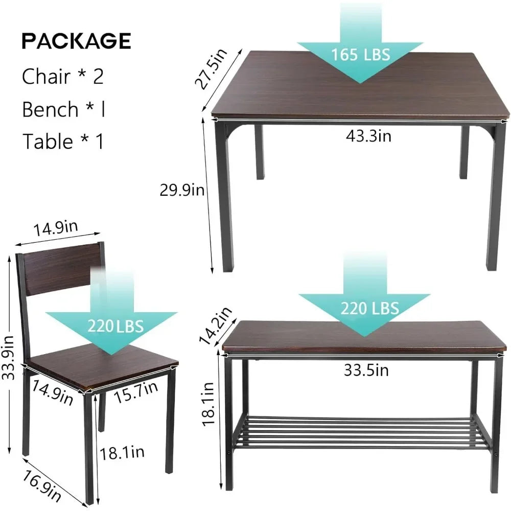 Dining Table Set for 4 with Chairs & Bench, 4-Piece