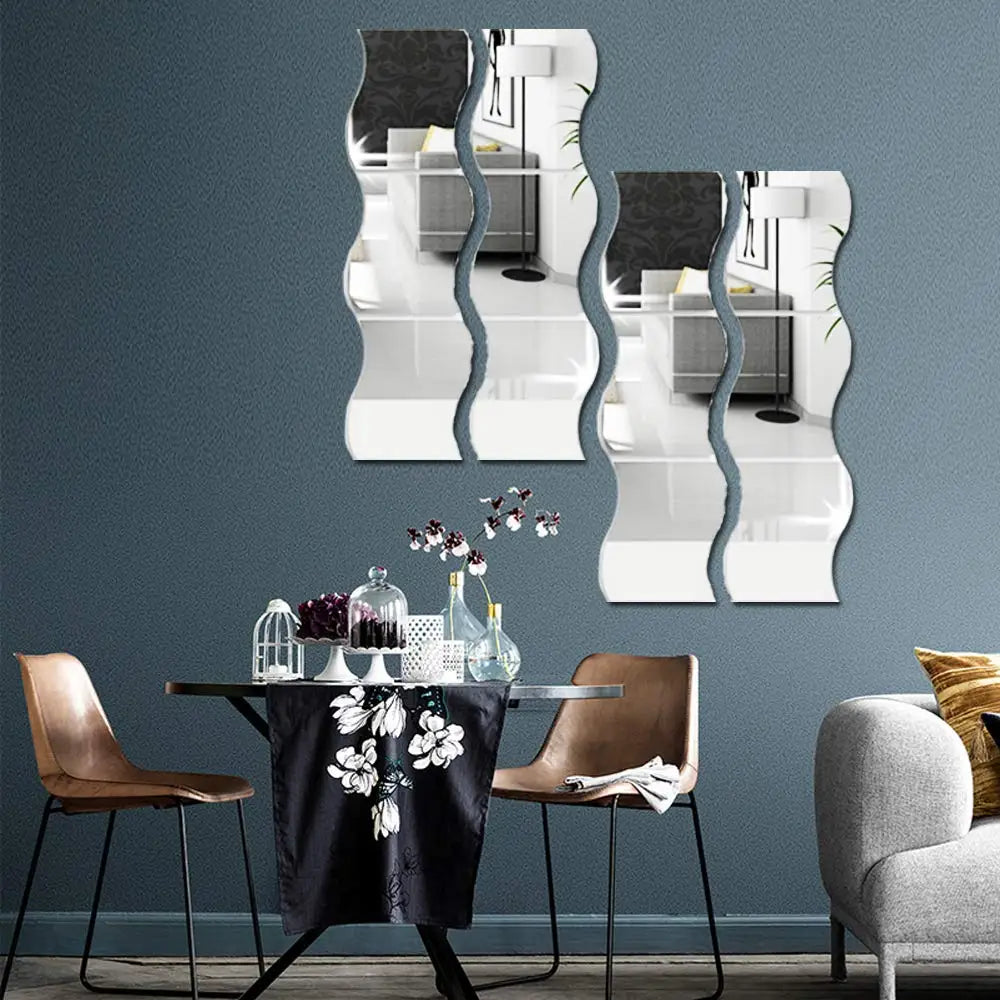6pcs 3D Wave Square Mirror Wall Stickers for Home Decor