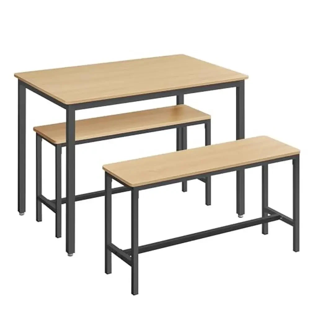 Modern Chic Design Dining Table Set with 2 Benches