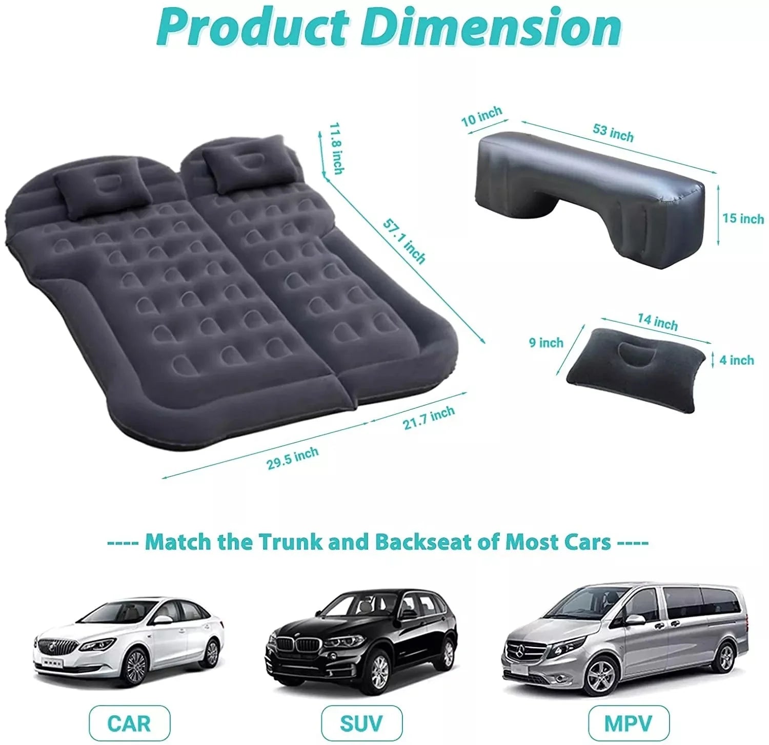 Premium Car Mattress with Pillows & Air Pump