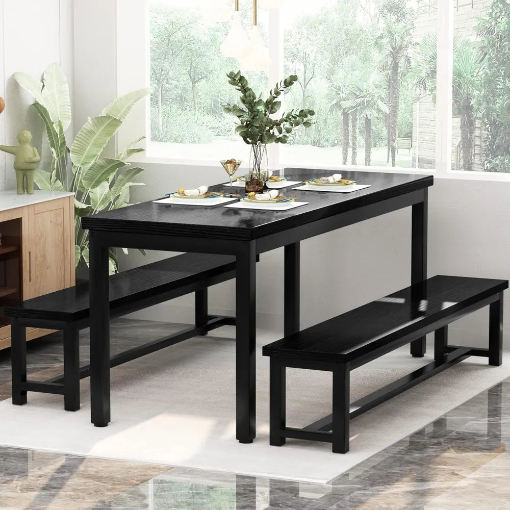 Dining Table Set with 2 Benches, Ideal for Home & Kitchen