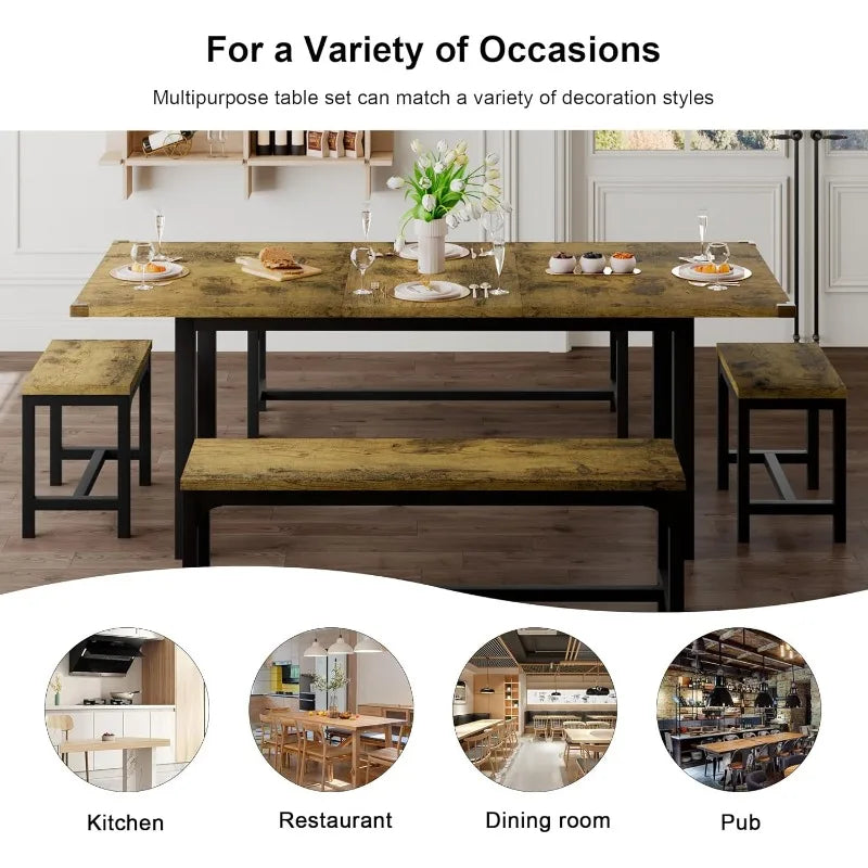 5-Piece Extendable Dining Table Set with 2 Benches