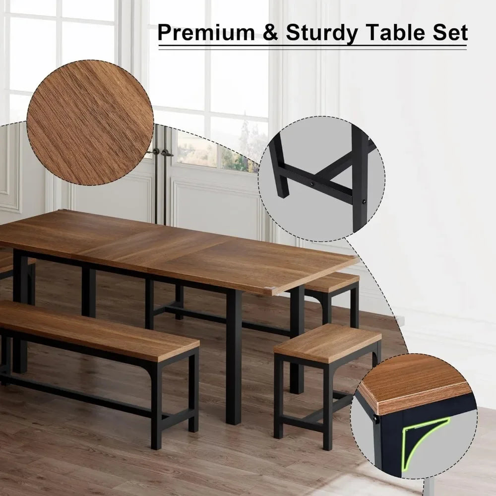 Table Set with 2 Benches and 2 Square Stools