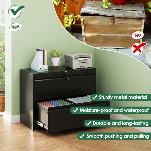 2-Drawer Wide Metal Filing Cabinet