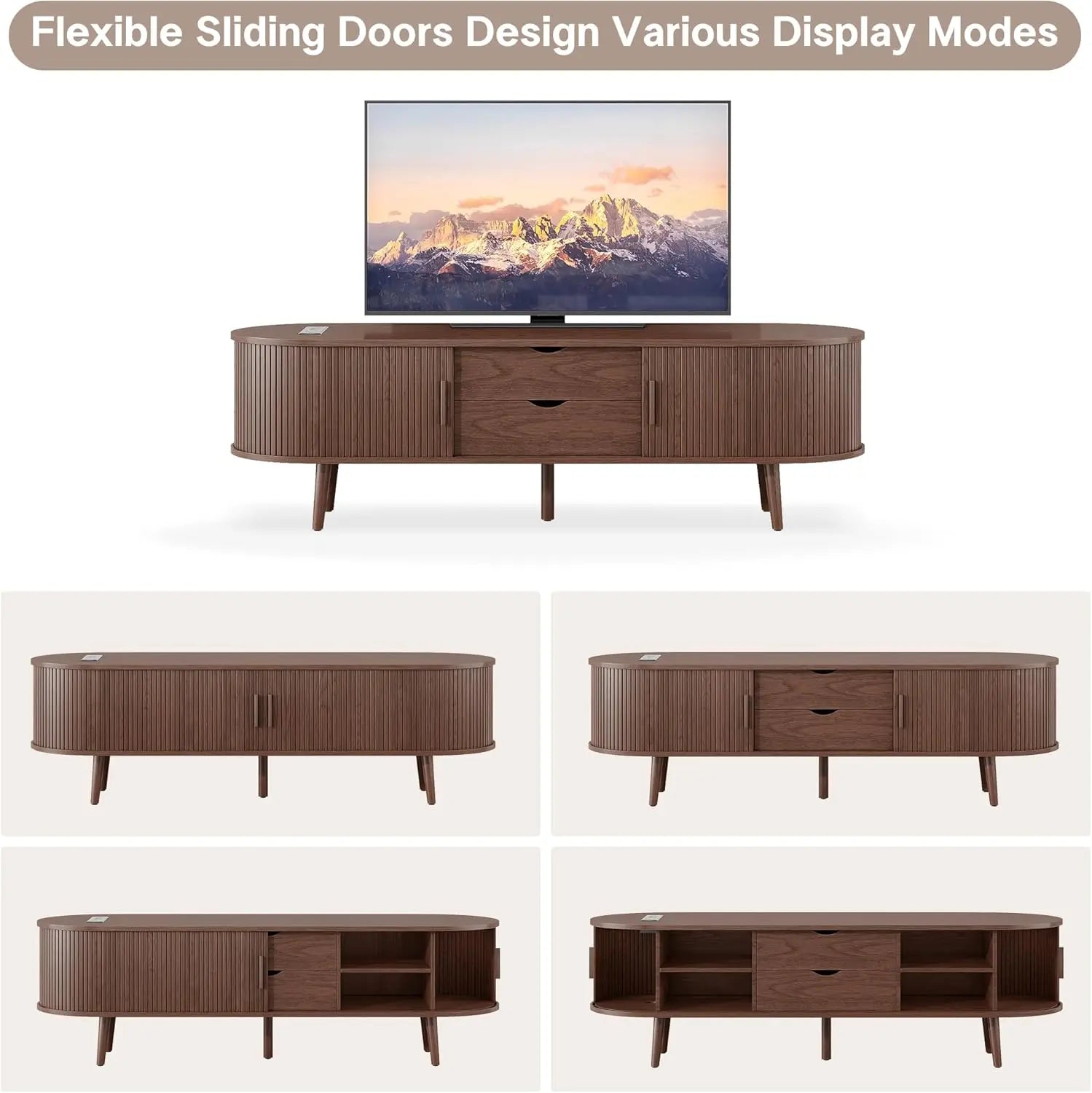 Mid-Century TV Stand with Charging Station & Storage