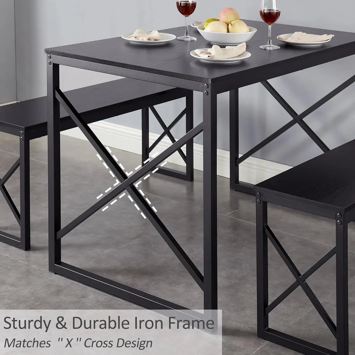 Kitchen Table with 2 Benches, Small Space Dining Set