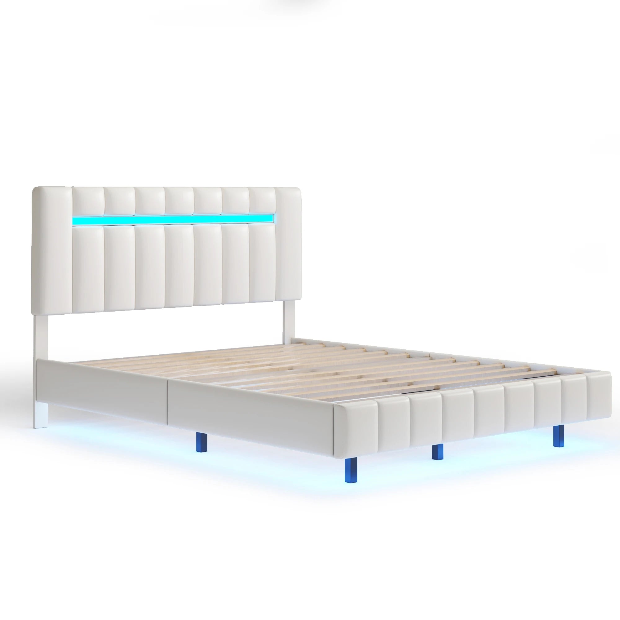 Floating Bed Frame with LED Lights & USB Charging - Queen/Full