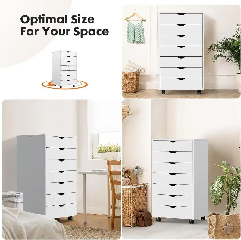 7-Drawer Rolling Wood File Cabinet