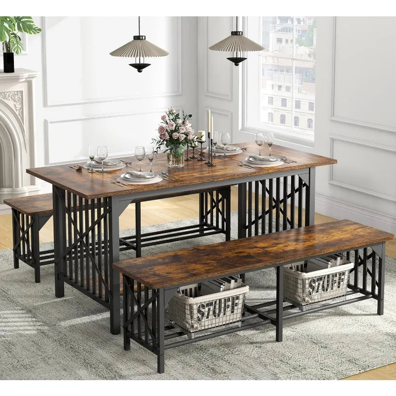 Industrial Rectangular Dining Room Table Set