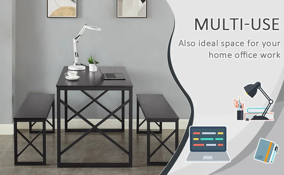 Kitchen Table with 2 Benches, Small Space Dining Set