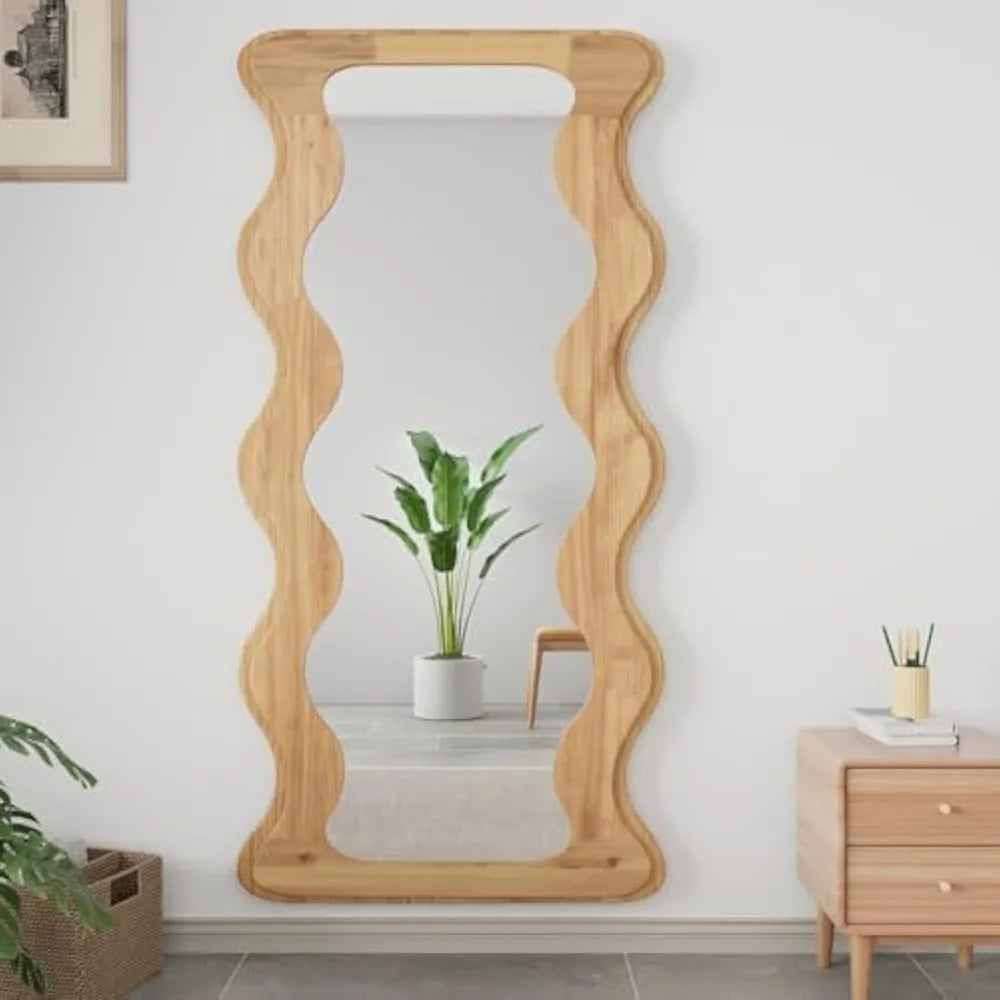 Wood Framed  Full Length Wavy Mirror