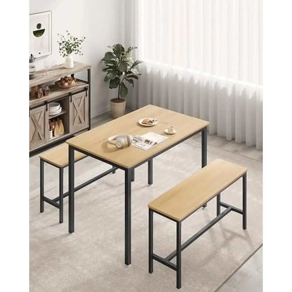 Modern Chic Design Dining Table Set with 2 Benches