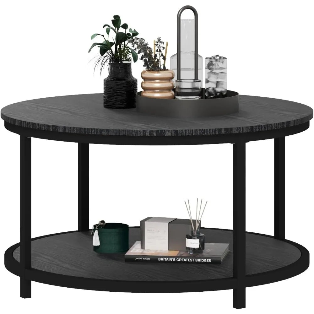 RustiTier 33.5" Round Coffee Table with Open Shelf