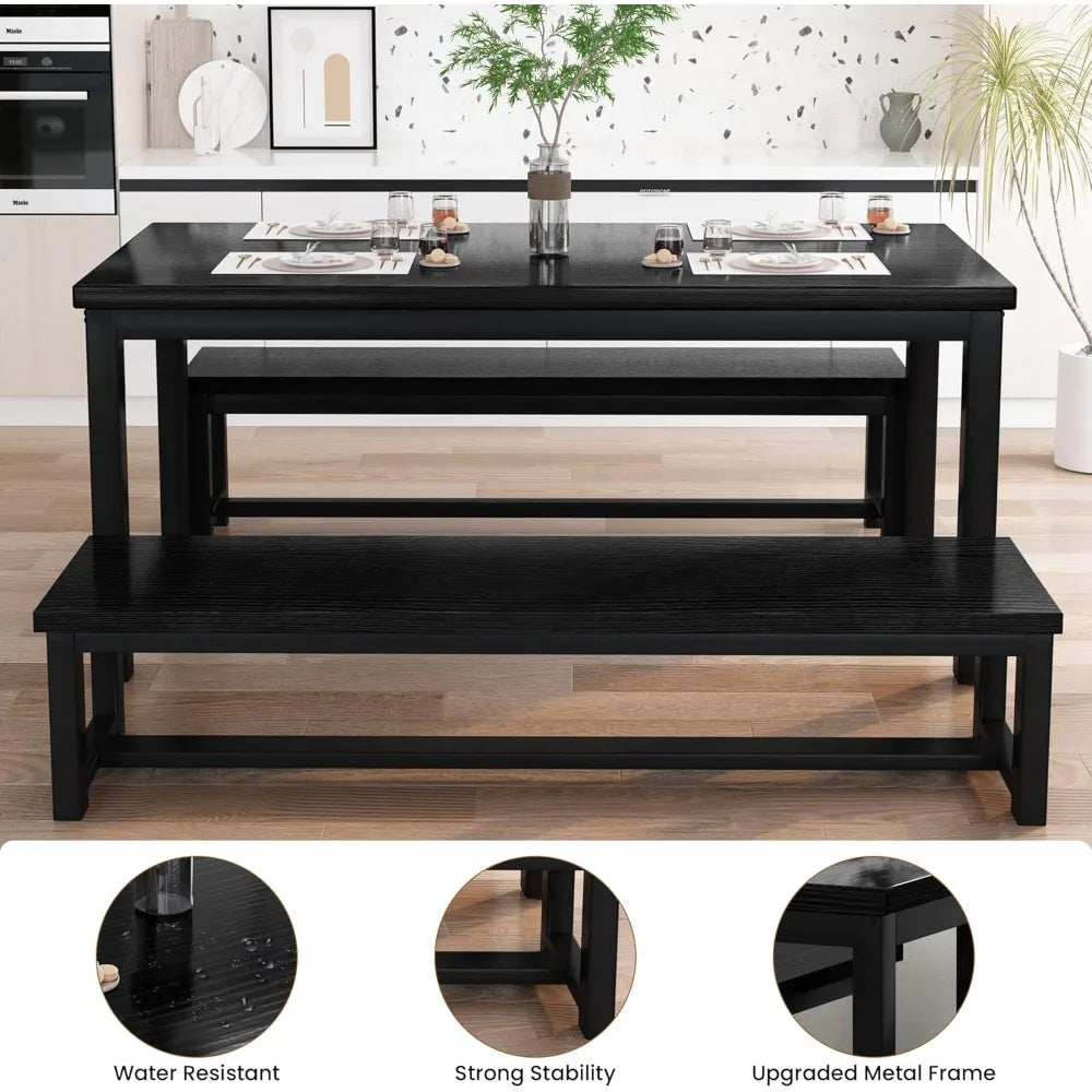 Dining Table Set with 2 Benches, Ideal for Home & Kitchen
