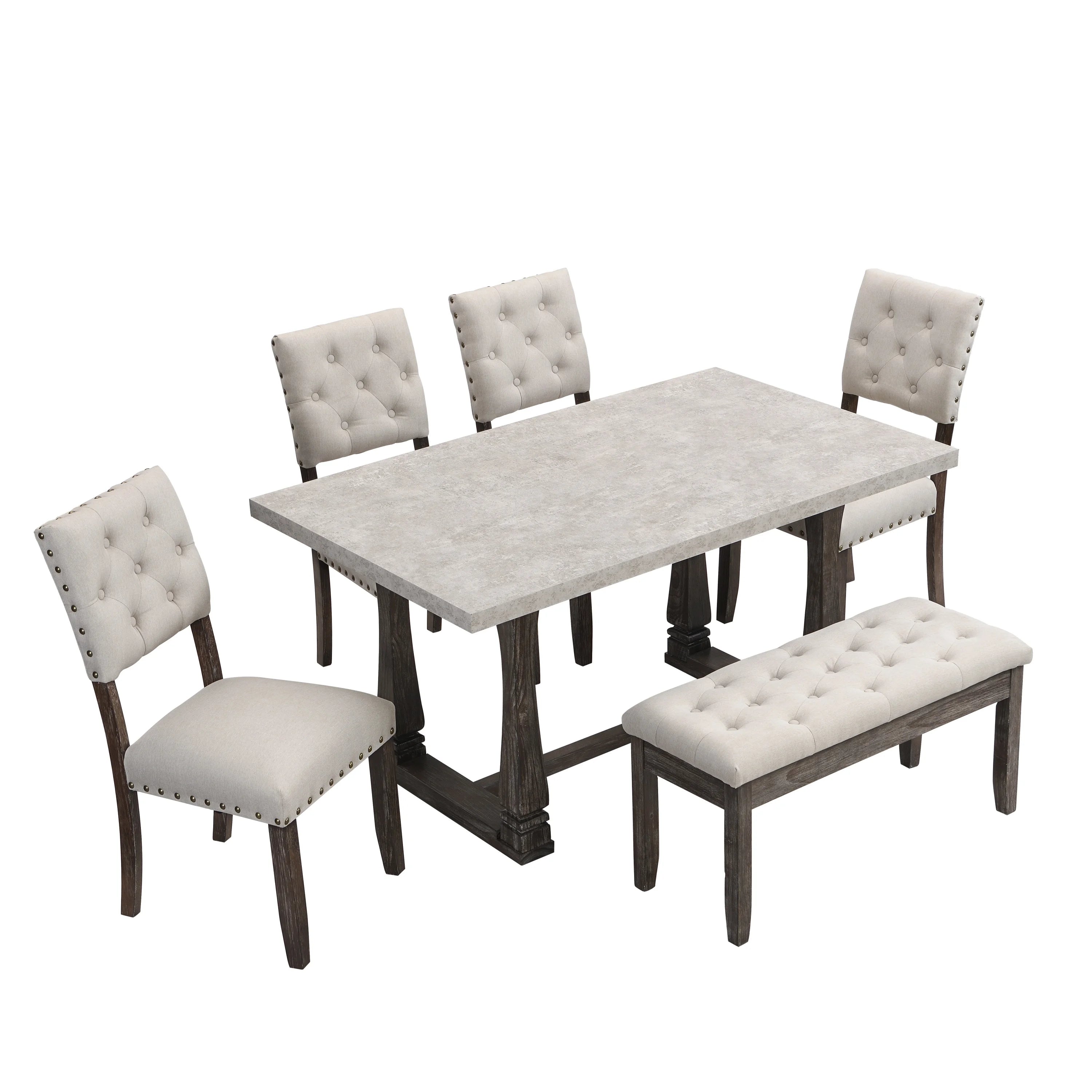 Button Tufted Upholstered Dining Bench & 60" Table Set