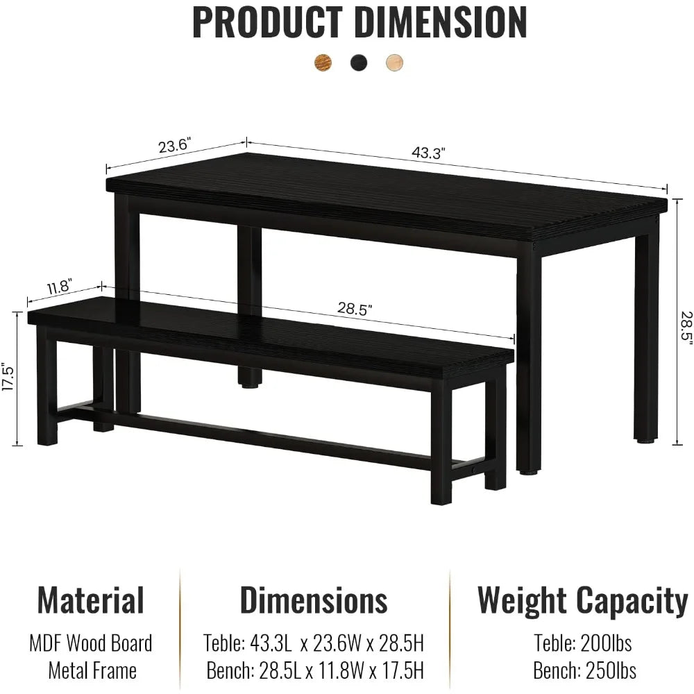 Dining Table Set with 2 Benches, Ideal for Home & Kitchen