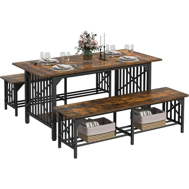 Industrial Rectangular Dining Room Table Set