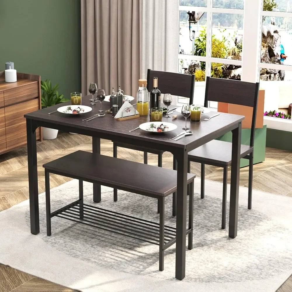 Dining Table Set for 4 with Chairs & Bench, 4-Piece