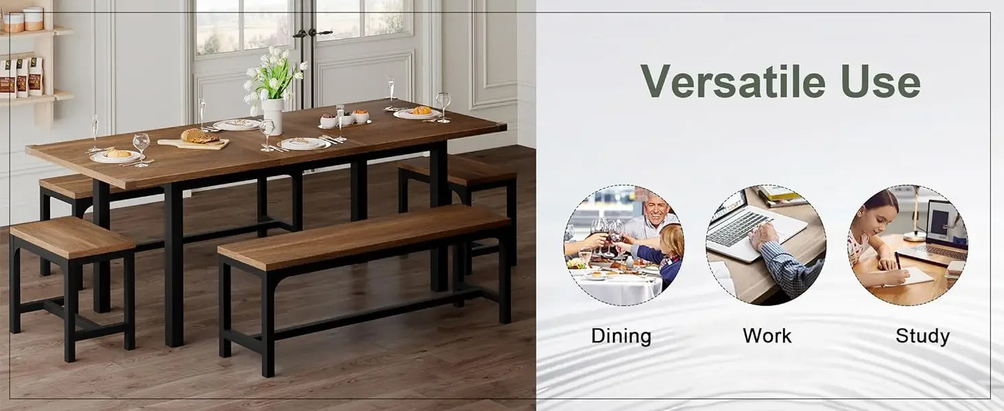 Table Set with 2 Benches and 2 Square Stools