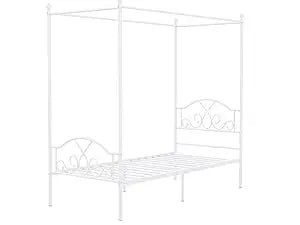 Twin Canopy Bed Frame with Headboard and Metal Four Posters Curtains Design Mattress Foundation Bed Platform