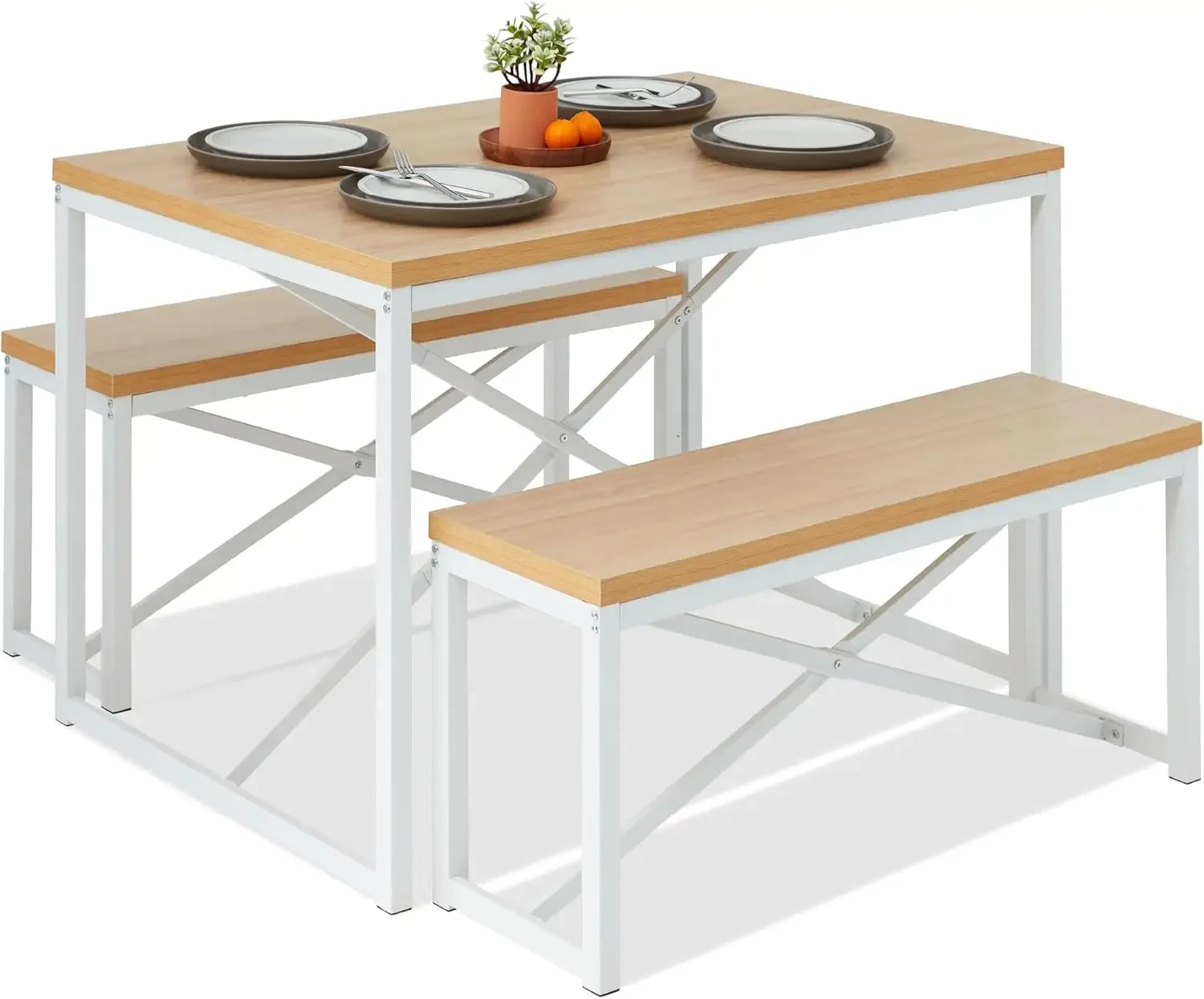 3-Piece Dining Set with Table and 2 Benches