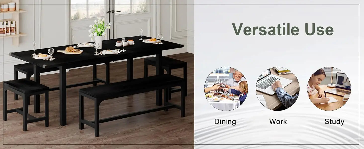 Extendable Dining Table Set with Benches & Stools
