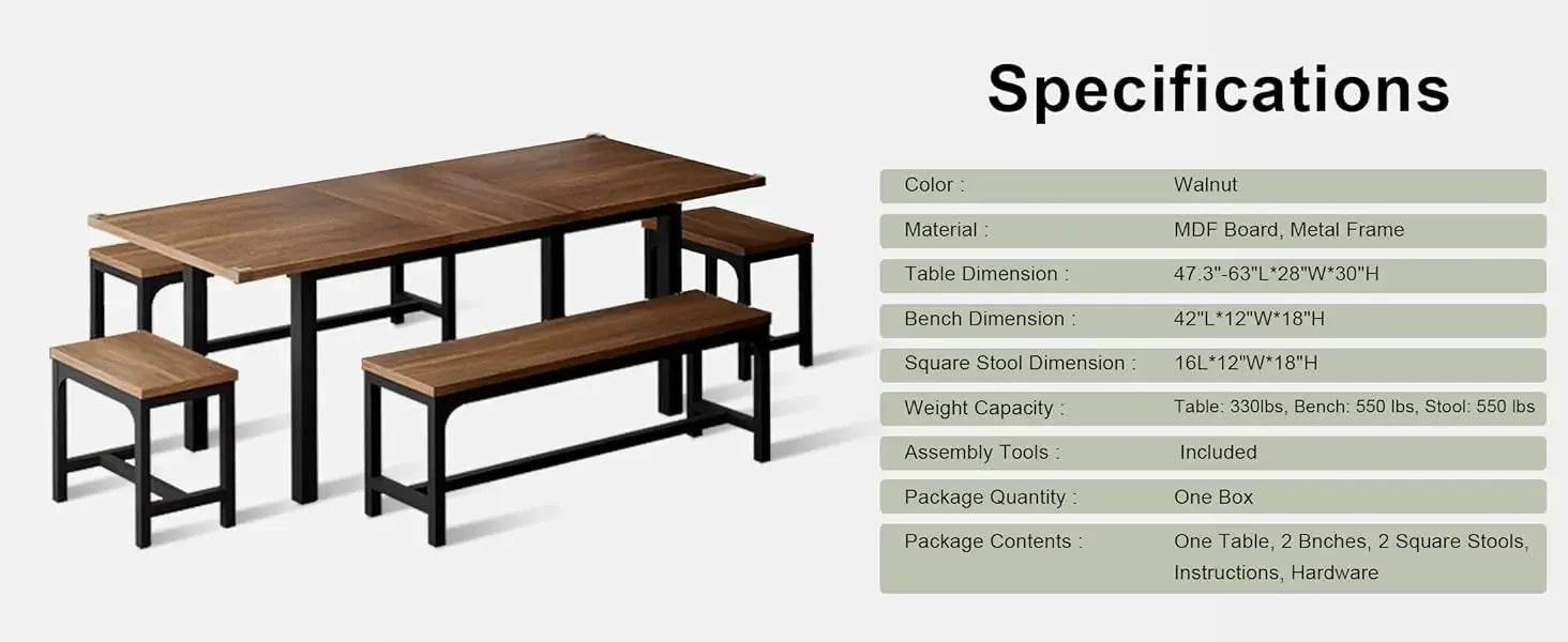 Table Set with 2 Benches and 2 Square Stools