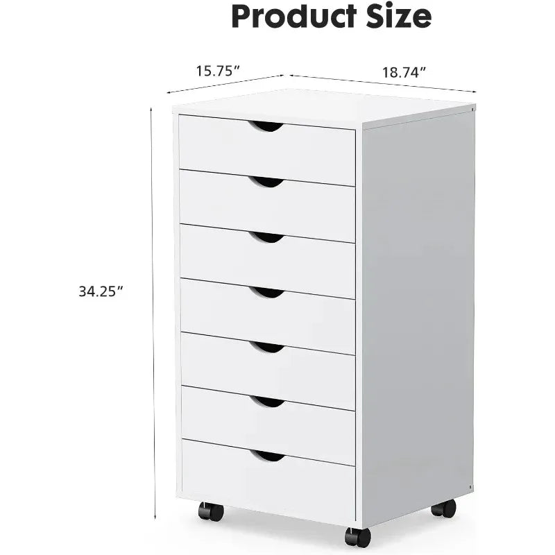 7-Drawer Rolling Wood File Cabinet