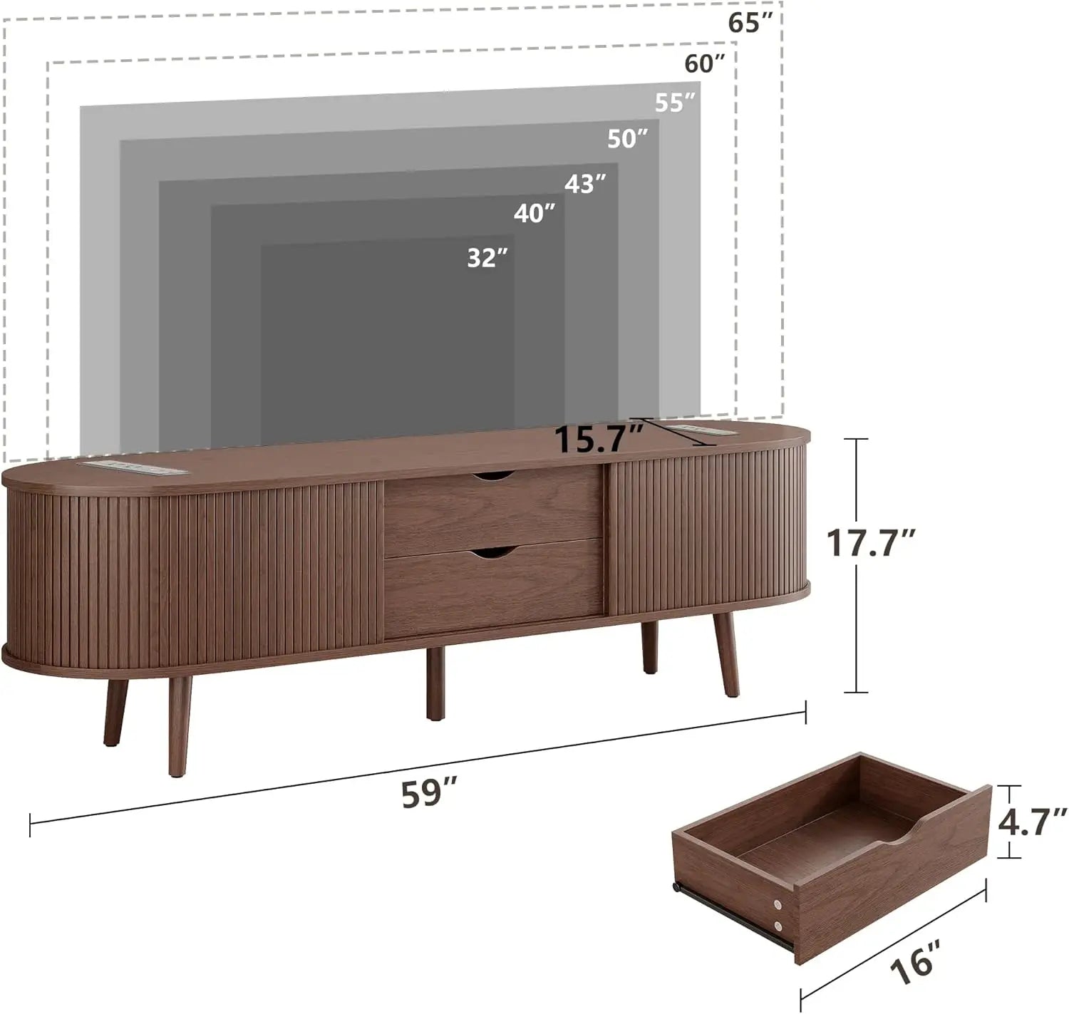 Mid-Century TV Stand with Charging Station & Storage