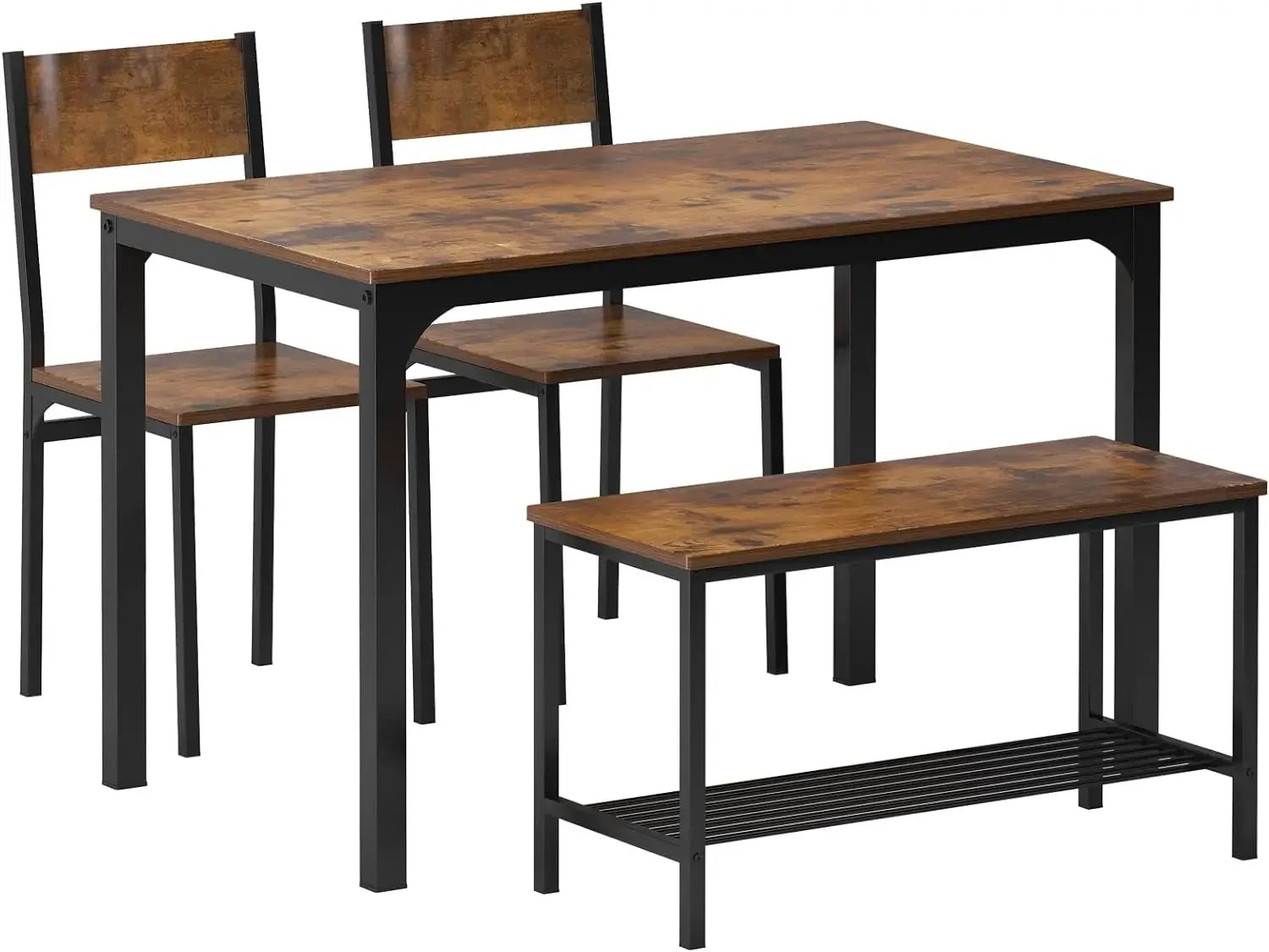 Dining Table Set for 4 with Chairs & Bench, 4-Piece