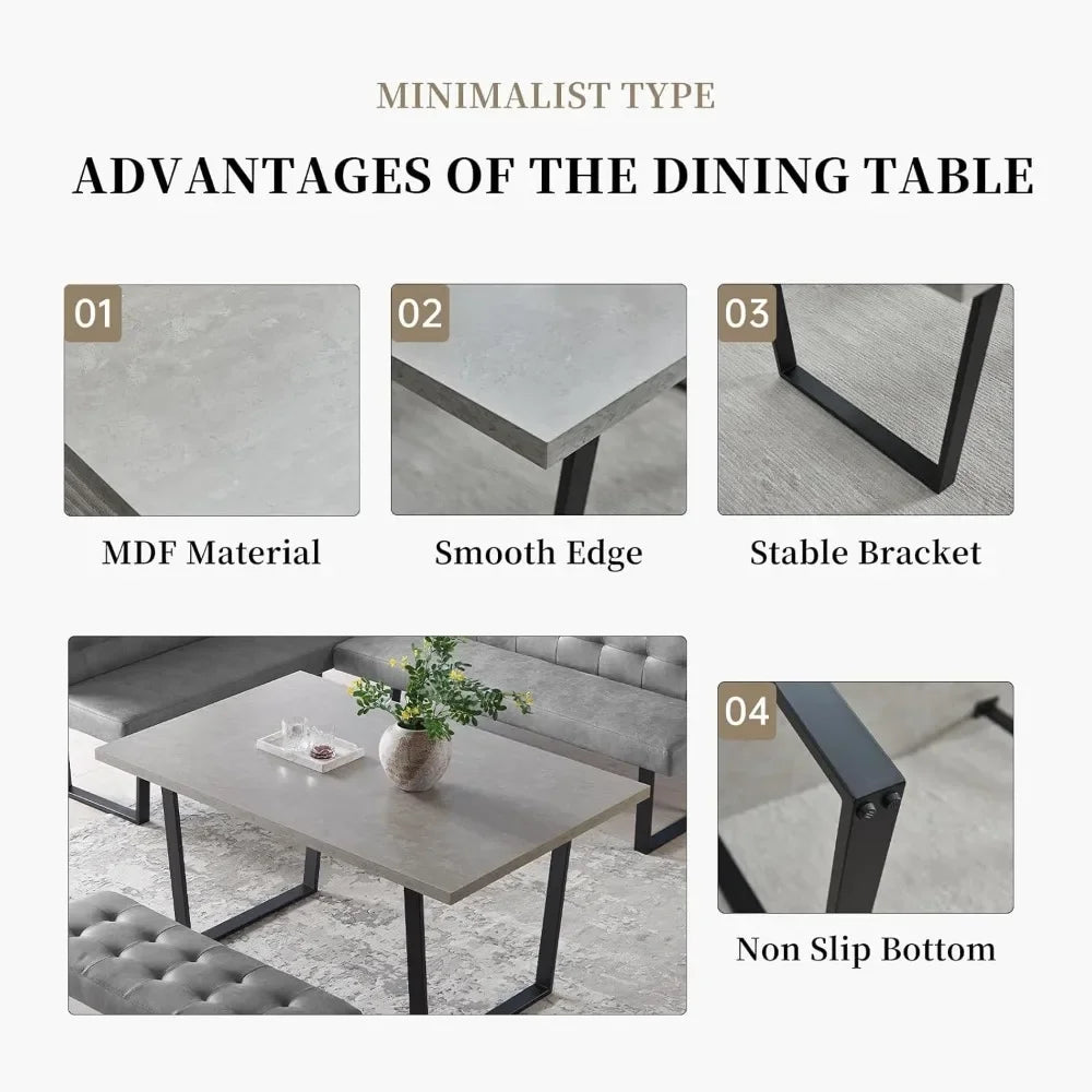 3 Piece Dining Table Set with Gray Bench, Modern Kitchen Table with Right Seat Corner Bench and Bench for Family Dining Room