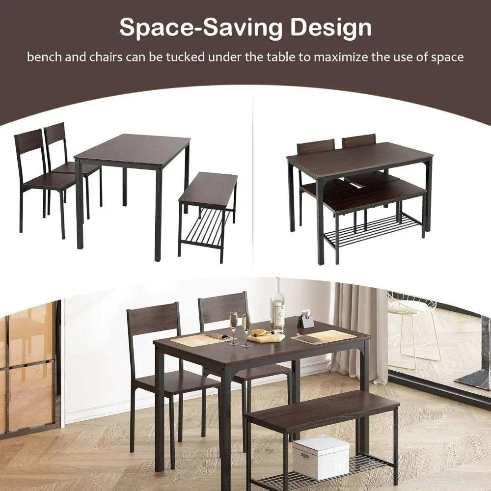 Dining Table Set for 4 with Chairs & Bench, 4-Piece
