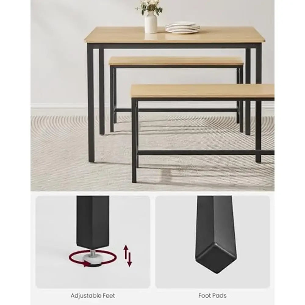 Modern Chic Design Dining Table Set with 2 Benches