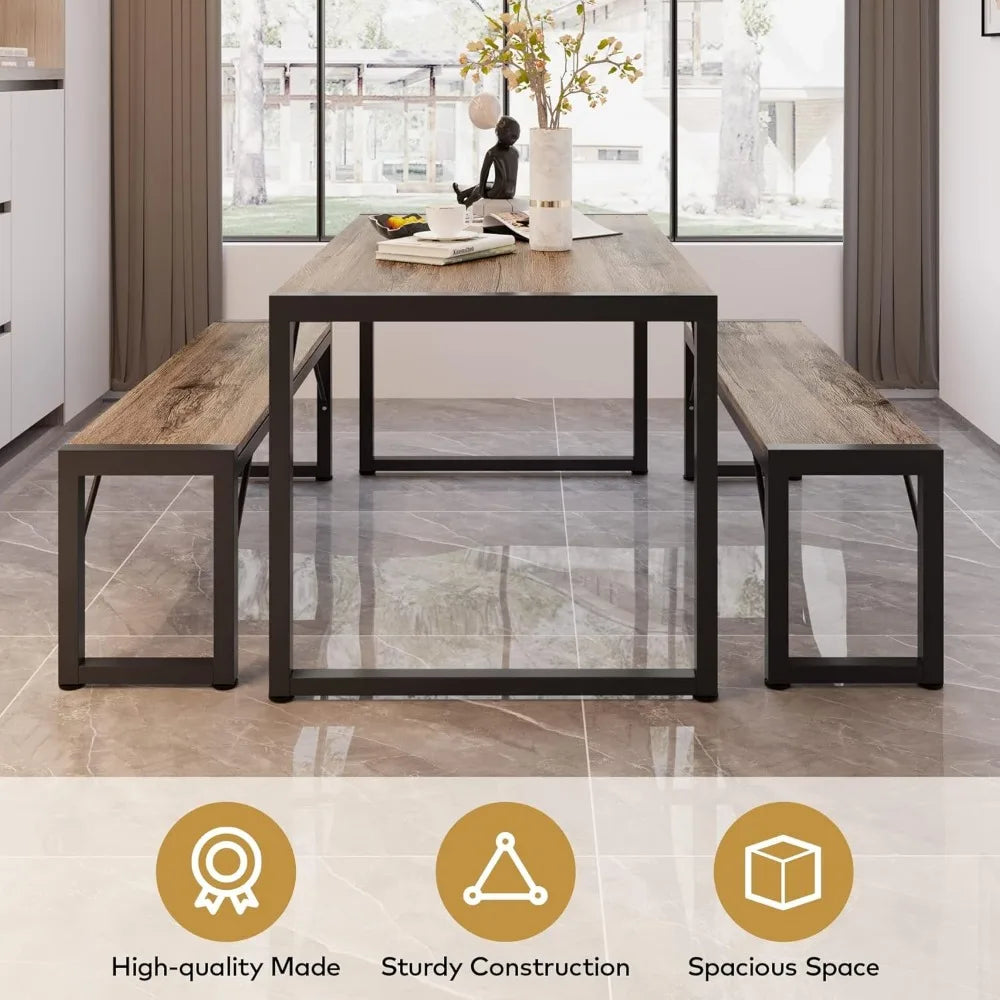 Space-Saving Dining Table Set with 2 Benches