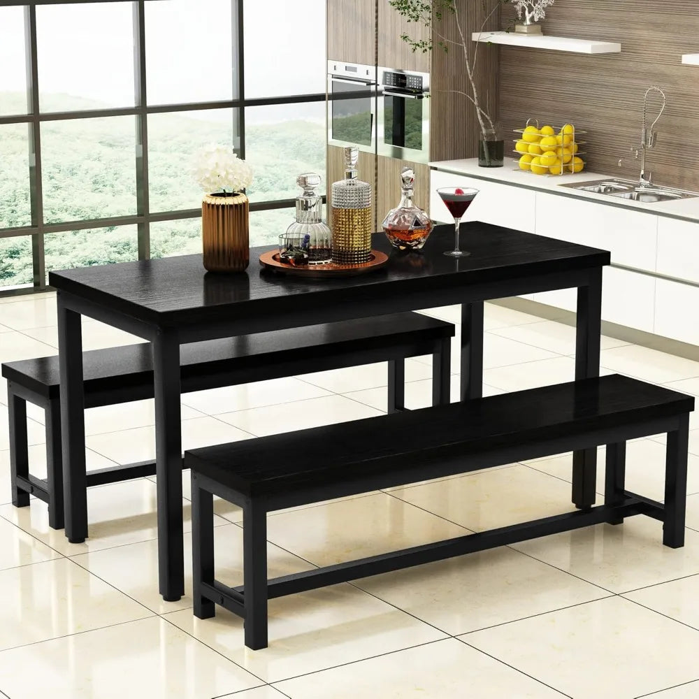 Dining Table Set with 2 Benches, Ideal for Home & Kitchen