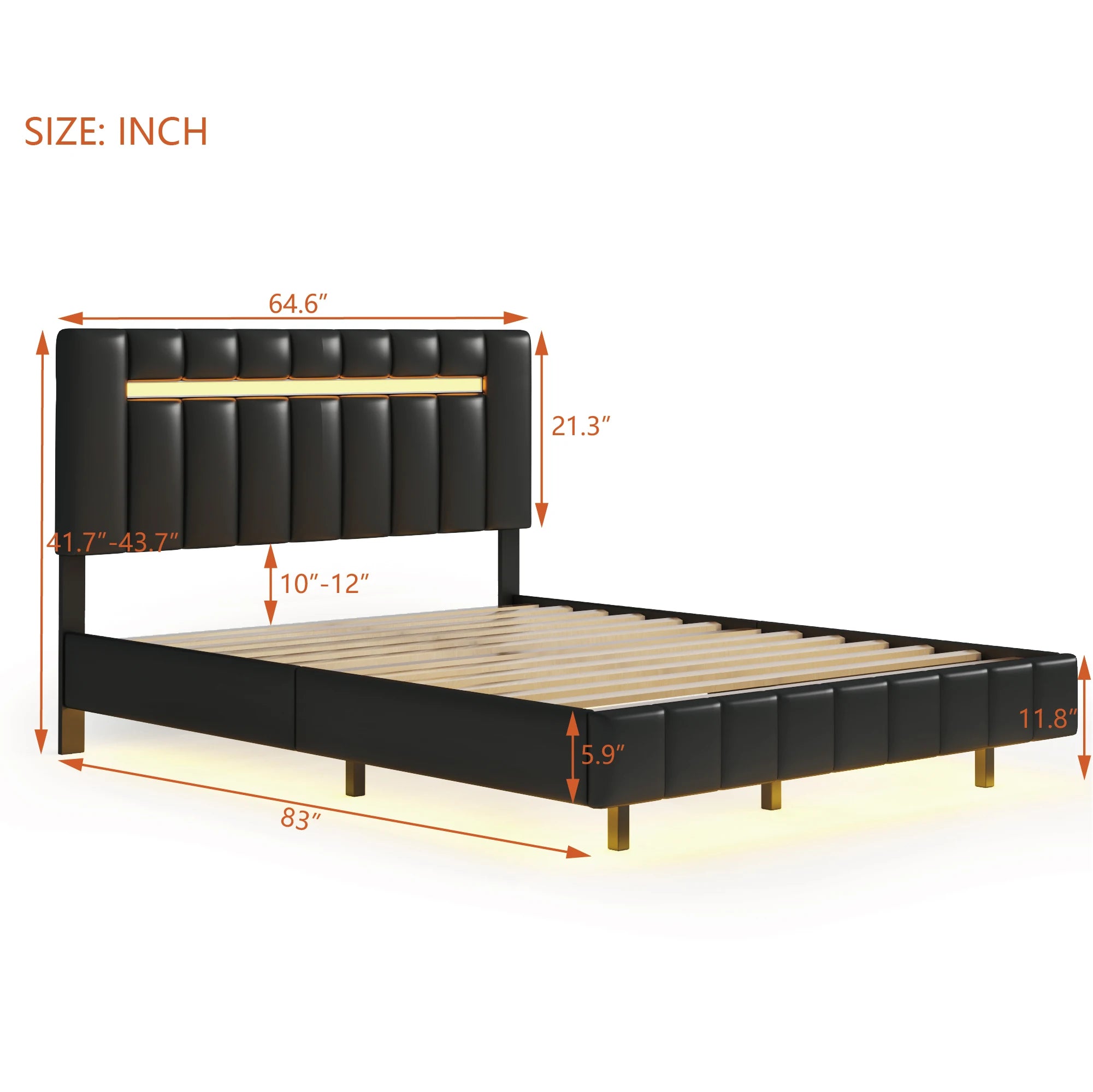 Floating Bed Frame with LED Lights & USB Charging - Queen/Full