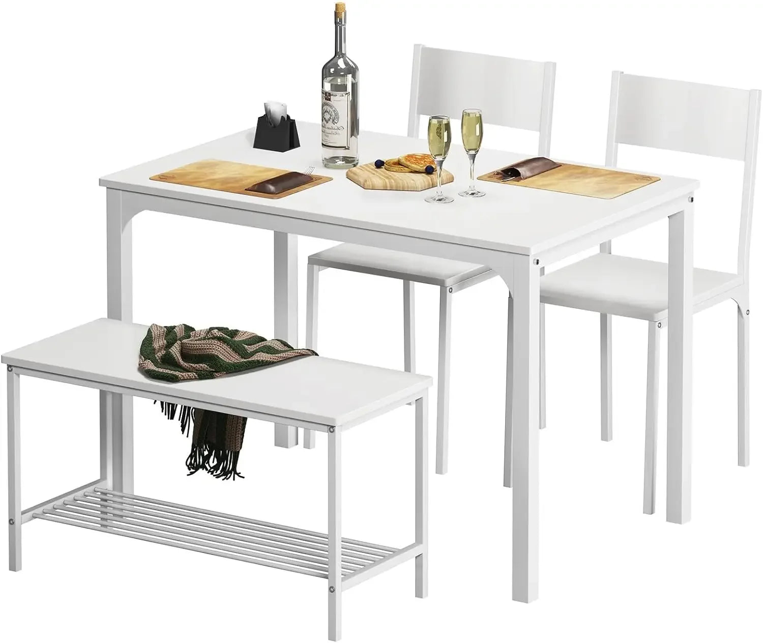 Dining Table Set for 4 with Chairs & Bench, 4-Piece