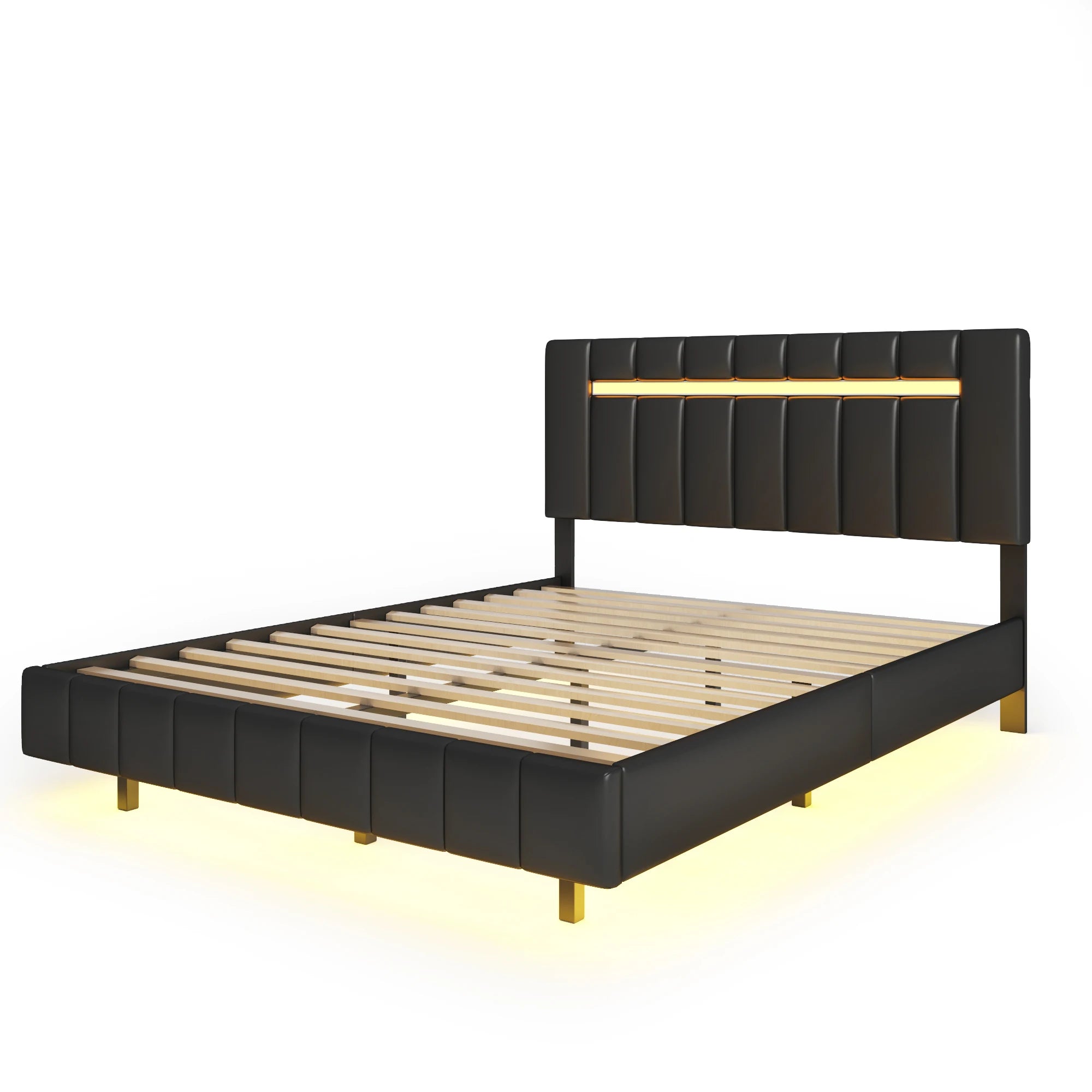 Floating Bed Frame with LED Lights & USB Charging - Queen/Full