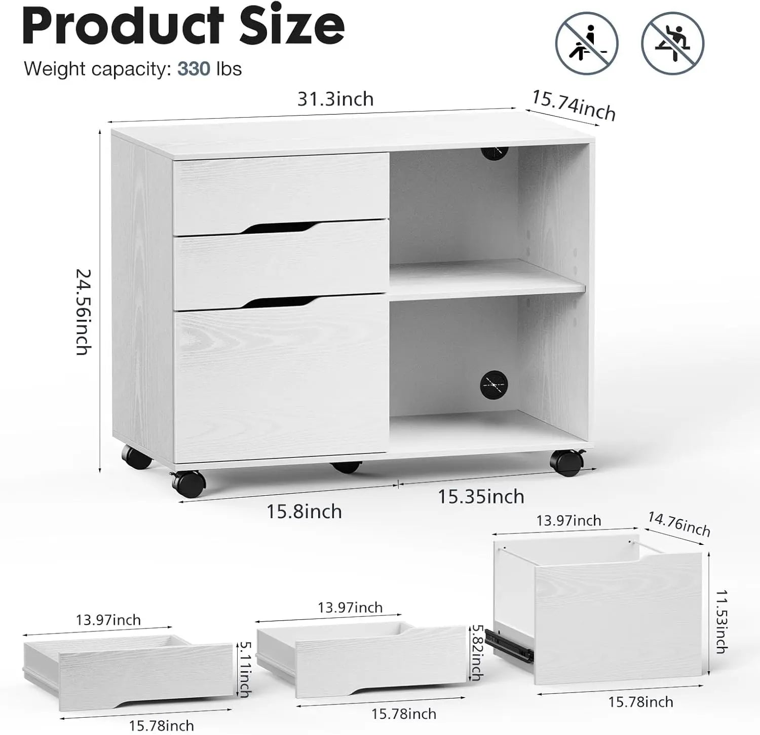 3-Drawer Rolling Filing Cabinet