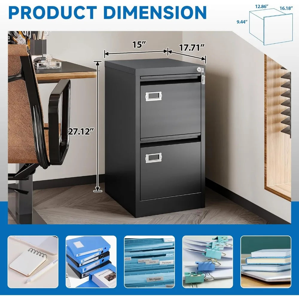 Steel 2-Drawer File Cabinet with Lock