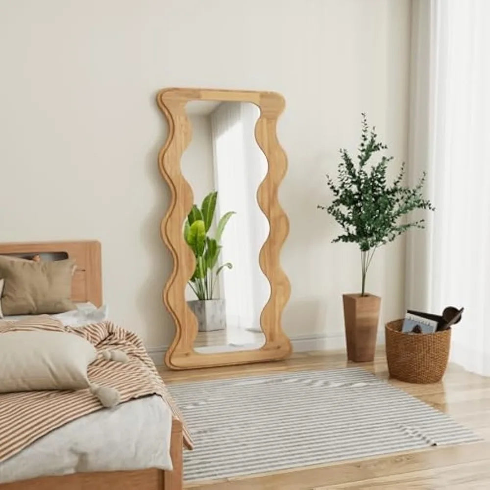 Wood Framed  Full Length Wavy Mirror