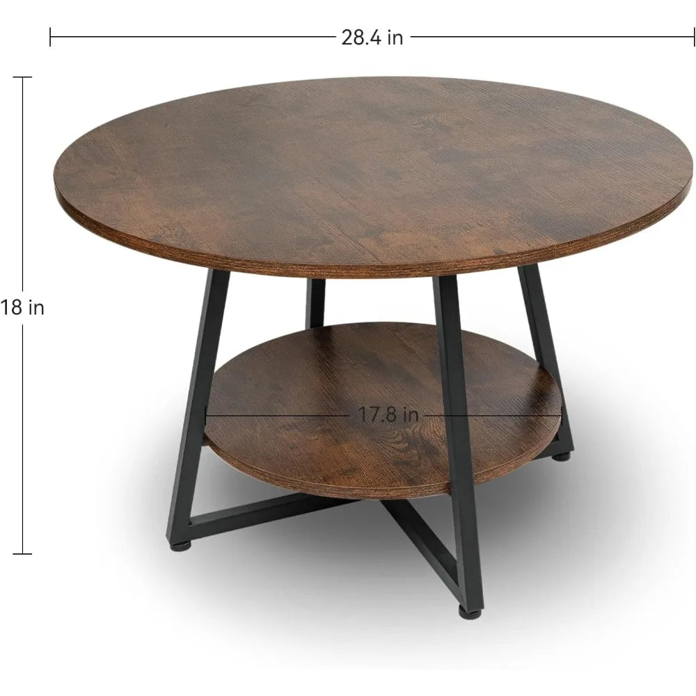 2-Tier Round Coffee Table with Storage