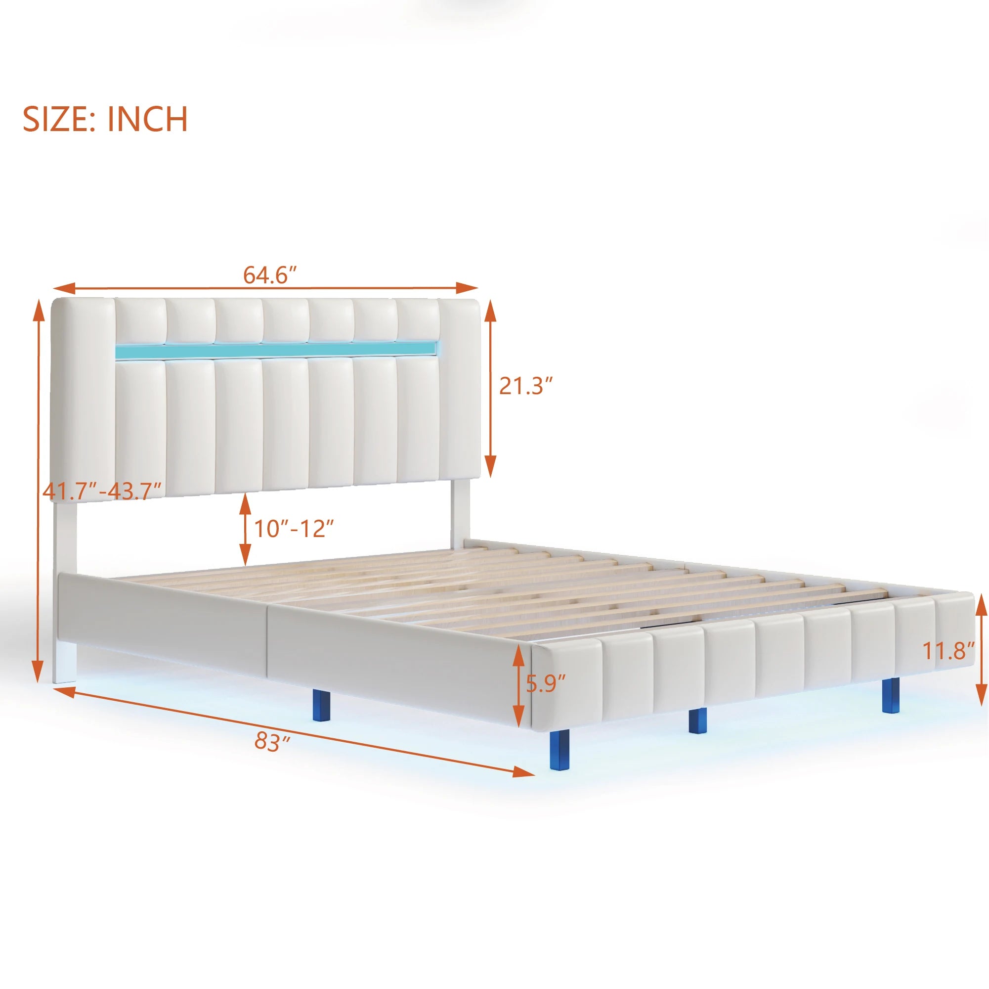 Floating Bed Frame with LED Lights & USB Charging - Queen/Full